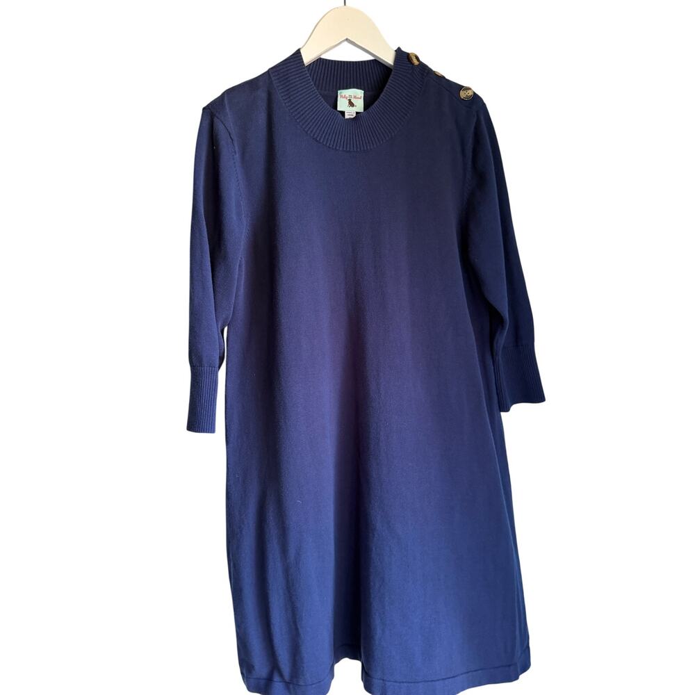 Preppy Navy Cotton Sweater Dress XL Gold Button Shoulder Haley & The Hound